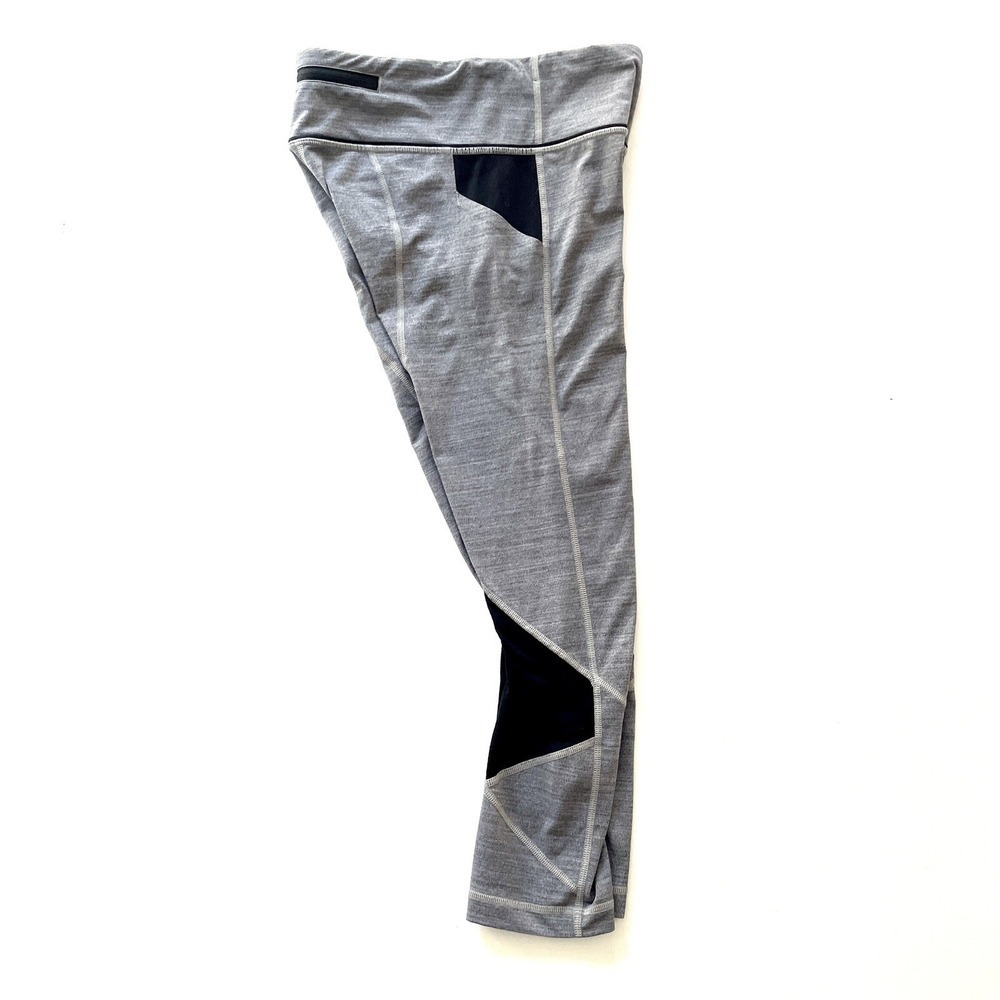 Lululemon Leggings Women's 4 Gray Black Mesh Cropped Gear Up Yoga Gym Athletic